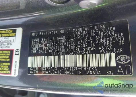 2010 Toyota Matrix z USA, uszkodzony, nr VIN 2T1KU4EE5AC283897